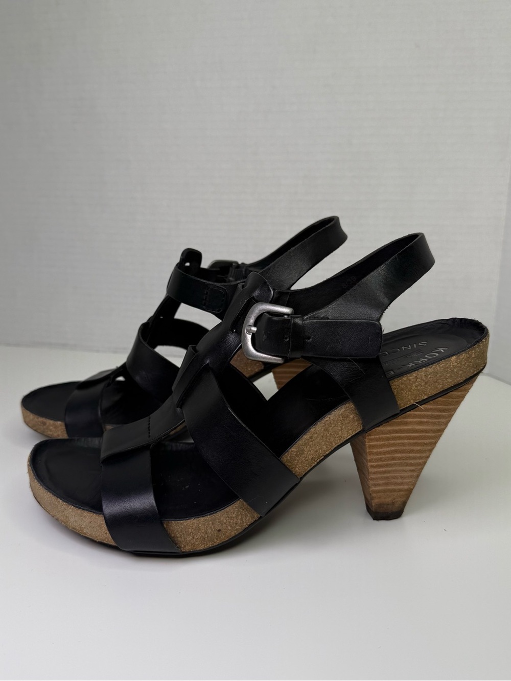 Korks By Kork-Easy Women's Platform Heeled Sandals Size 8 Black Leather Buckle - Picture 2 of 16